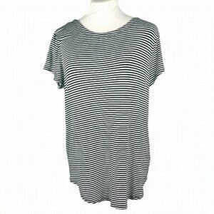 Cupio tee shirt scoop neck black white stripe hi lo tulip hem cap sleeves size L